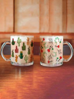 Indigifts - Glass Coffee Mugs Set Of 2, Printed Transperant Mug Set Of2, Printed Coffee Mug For Gift