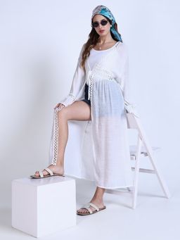 SHOWOFFFF - Women's White Solid Longline Shrug