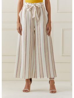 GRASS & SUNSHINE - Multi Yarn Dyed Stripe Flared Pants with Belt (Set of 2)