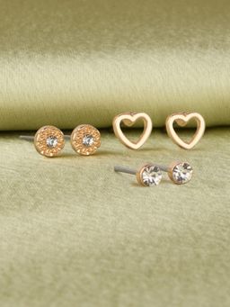 Accessorize London - Women's gold Set of 3 Heart Stud Earring Pack