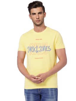 Jack & Jones - Yellow Logo Print Crew Neck T-shirt