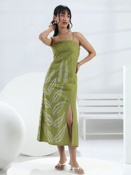 Libas - Green Printed A-Line Dress