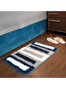 EZ Life - Elegance Simple Life Blue Tri Color Floor & Bath Mat (L 60 x W 40 cms)