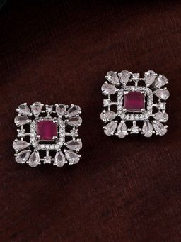 Estele - Rhodium Plated CZ Dazzling Square Designer Earrings for Women