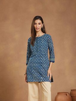 Fabindia - Blue Cotton Dabu Printed Short Kurti