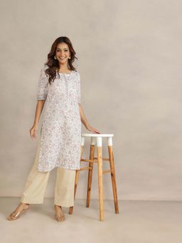 Fabindia - Brown Cotton Printed Regular Fit Kurta