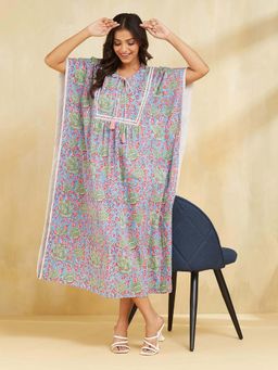 Fabindia - Blue Cotton Hand Block Printed Kaftan Dress