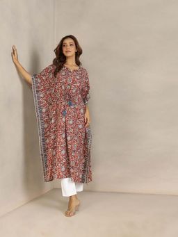 Fabindia - Maroon Cotton Printed Comfort Fit Kaftan