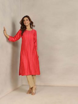 Fabindia - Coral Cotton Silk Self Design Regular Fit Kurta