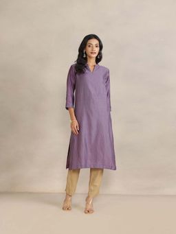 Fabindia - Lavender Cotton Silk Solid Regular Fit Kurta
