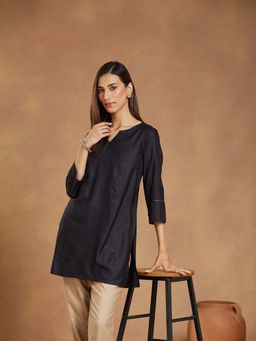 Fabindia - Black Viscose Silk Short Kurti