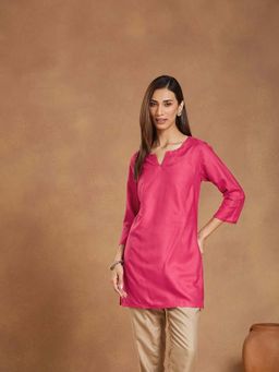 Fabindia - Pink Viscose Silk Short Kurti