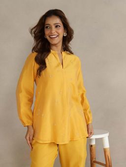 Fabindia - Yellow Cotton Silk Hand Embroidered Top