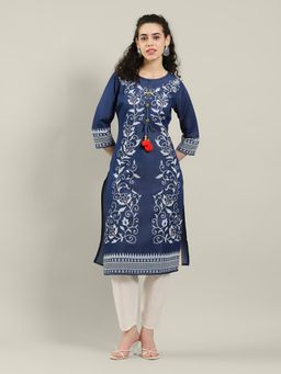 MEENA BAZAAR - Navy Blue Printed Denim Kurta