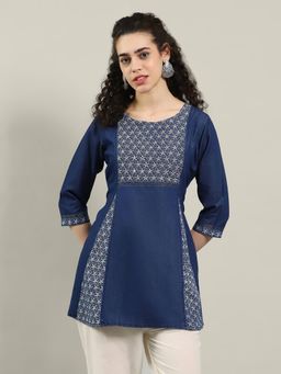 MEENA BAZAAR - Blue Printed Denim Kurti