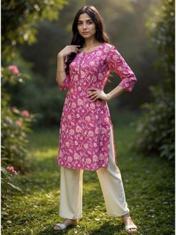 Rangita - Women Purple Rayon Printed Straight Knee Length Kurta