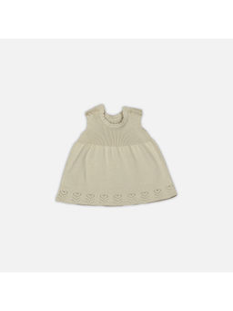 Bambini - Baby Short Dress-Cotton Knitted Garment-Cream (0-6 Months)