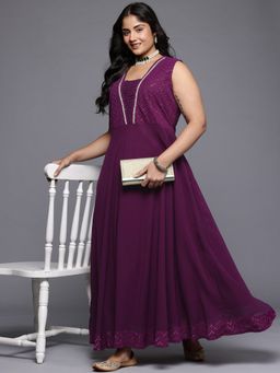 A plus by Ahalyaa - Embellished Sequin Purple Georgette Maxi Dress