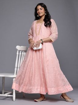 A plus by Ahalyaa - Floral Pink V-Neck Polyester Maxi Dress