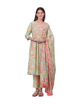 Cantabil - Women Multi Floral Print Round Neck Kurta with Palazzo (Set of 2)