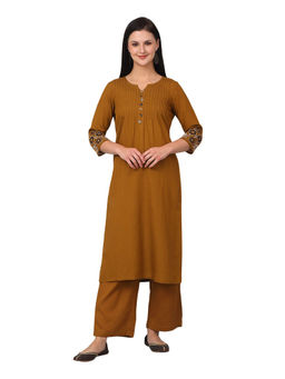 Cantabil - Women Brown Solid Round Neck Kurta with Palazzo (Set of 2)