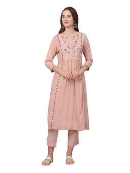 Cantabil - Women Pink Embroidery Mandarin Collar Kurta with Palazzo (Set of 2)