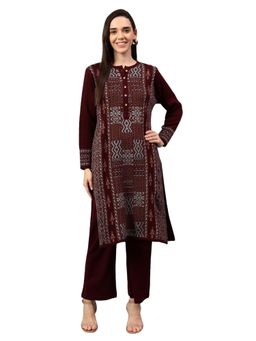 Cantabil - Women Maroon Printed Round Neck Kurta with Palazzo (Set of 2)
