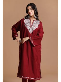 Tjori - Old Brick Aari Embroidered Kashmiri Phiran Kurta Free Size