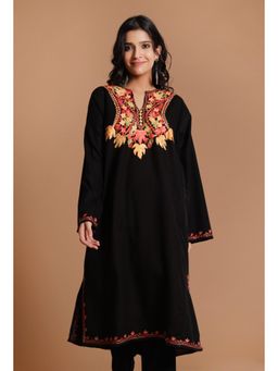Tjori - Black Magic Aari Embroidered Kashmiri Phiran Kurta Free Size