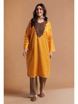 Tjori - Raw Sienna Kashmiri Sozni Embroidery Phiran Kurta Free Size