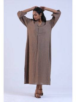 Tjori - Women Brown Cotton Kurta