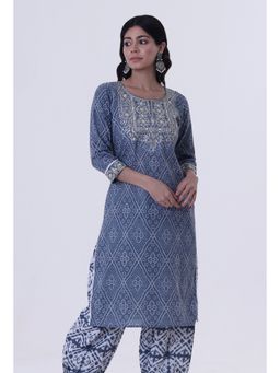 Tjori - Blue and White Block Printed Cotton Kurta