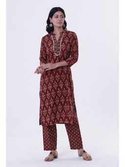 Tjori - Red and Multicolor Cotton Block Printed Kurta