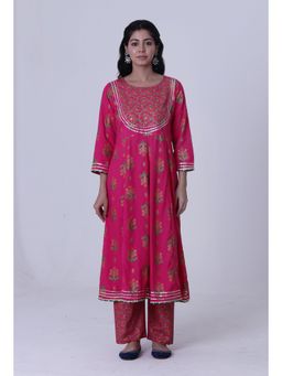 Tjori - Cerise Pink Cotton Rayon Kurta