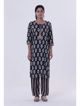 Tjori - Black Cotton Rayon Kurta