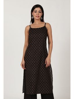 Tjori - Brown Color Cotton Slip with Multi Color Motif
