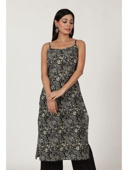 Tjori - Kalamkari Printed Black Color Cotton Slip