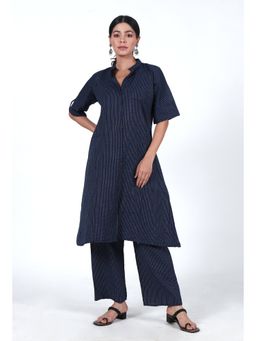 Tjori - Navy Blue Cotton Kurta