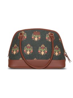 Zouk - Womens Handcrafted Vegan Printed Royal Green Mogra Print Dome Shaped Bag