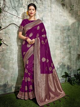 Odette - Purple Weaved Silk Designer Saree with Unstitched Blouse