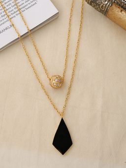 Zurooh - Double Layer Gold Plated Necklace with Black Enamel