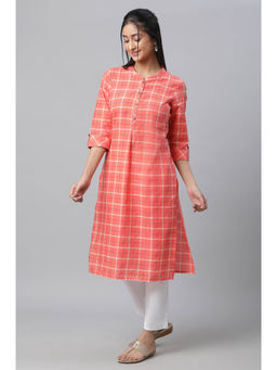Aurelia - Orange Checkered Casual Kurta