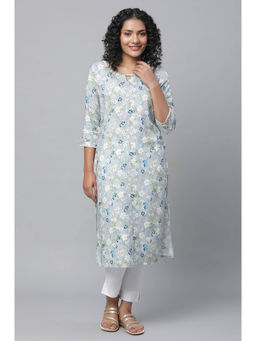 Aurelia - Grey Floral Printed Casual Kurta
