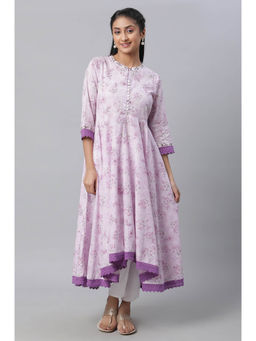 Aurelia - Purple Asymmetrical Floral Summer Kurta
