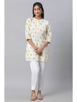 Aurelia - White Floral Printed Textured Kurti