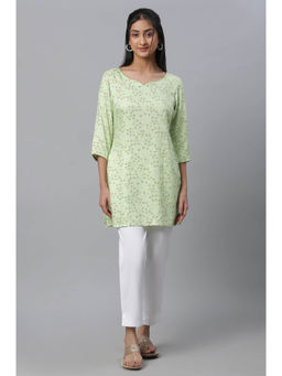 Aurelia - Green Floral Print Casual Summer Kurti
