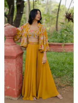 Paulmi & Harsh - Floral And Anar Printed Ochre Yellow (Set of 4)