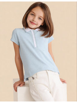 U.S. POLO ASSN. - Blue Cotton Half Sleeves Collar Neck Solid Polo T-shirt