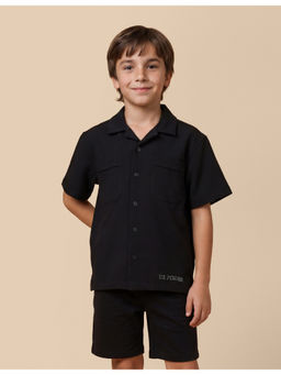 U.S. POLO ASSN. - Black Polyester Half Sleeves Collar Neck Textured Shirt