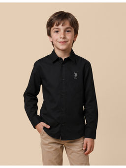 U.S. POLO ASSN. - Black Cotton Full Sleeves Collar Neck Solid Shirt